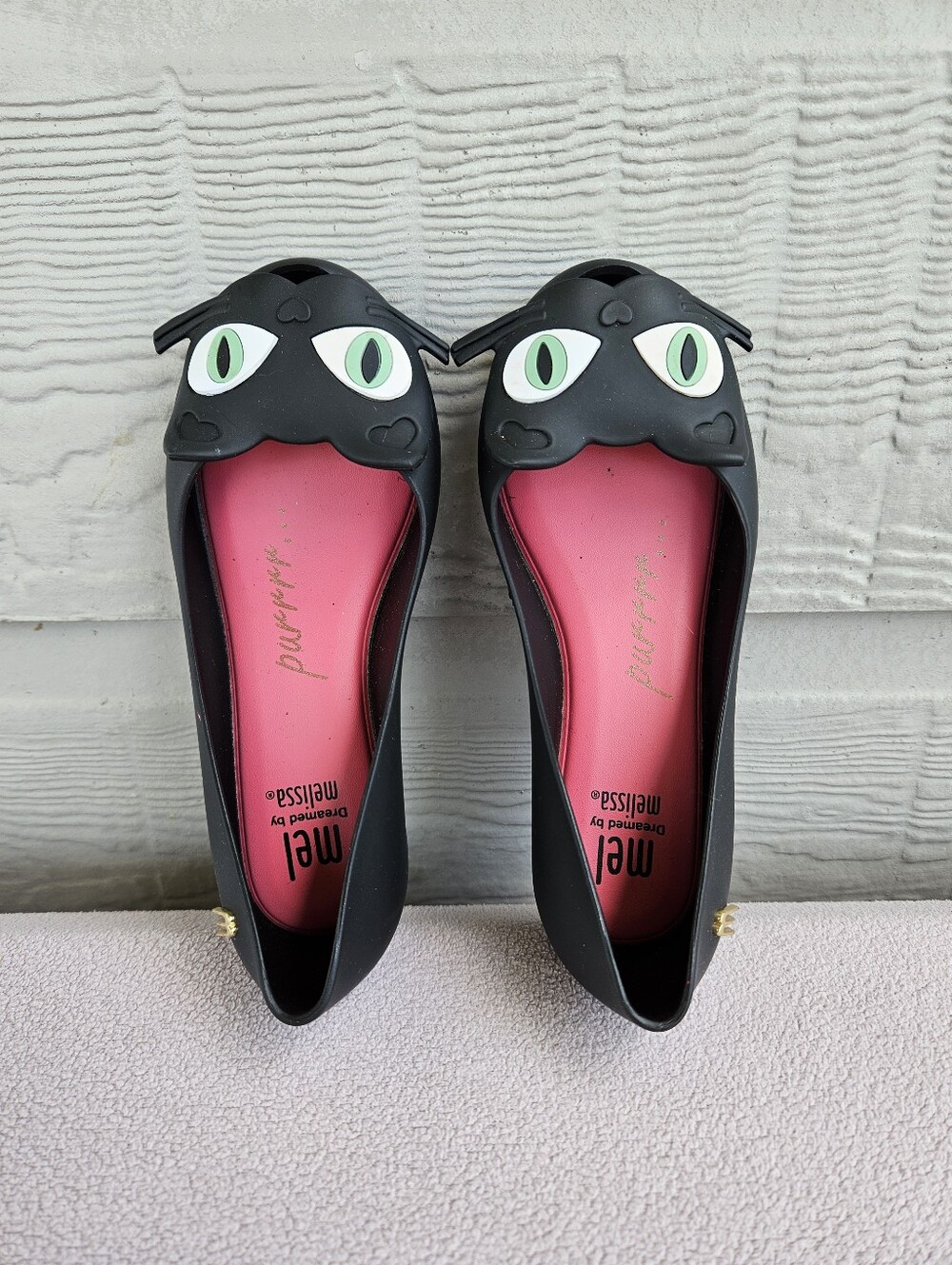 Mel Dreamed by Mini Melissa Ultragirl Black Cat Halloween Slip-On Flats SZ 11
